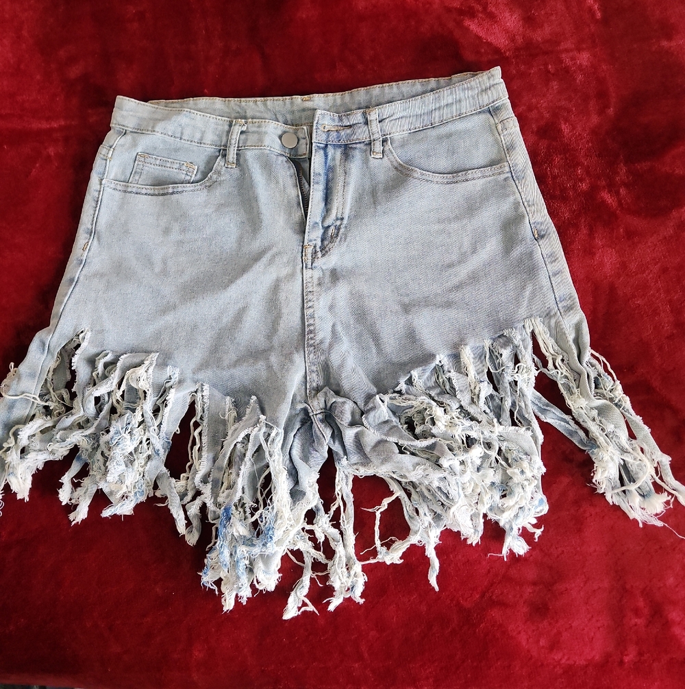 Amazon Light Blue Distressed Fringe Jean Shorts